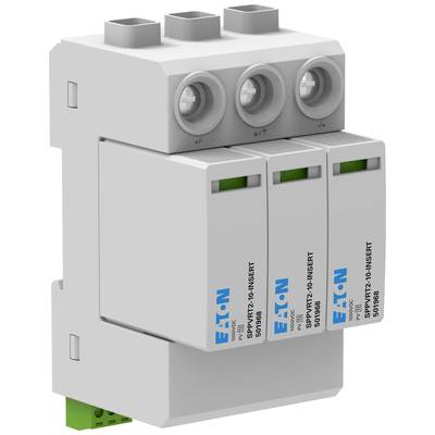 Three-phase surge protection device with three terminals and Eaton logo, for use in electrical distribution cabinets.