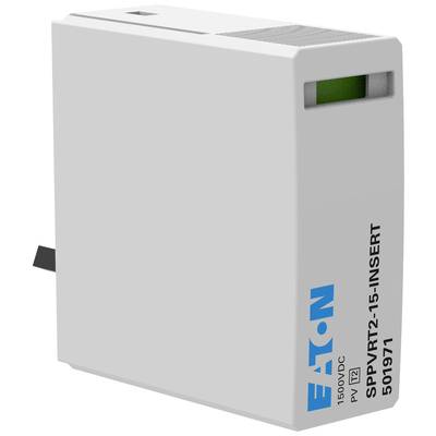 A white Eaton surge protection insert with the model number 'SPPYRT2-15-INSERT', suitable for 150 V DC.