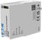 A white protective device from Eaton with CE marking, QR code, and technical specifications: 550 V DC, 15 kA PV, 20 kA max.