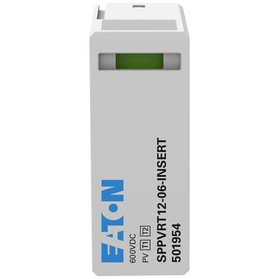 Device deployment module with 'Eaton' inscription, voltage 600VDC, type designation SPPVRT12-06-INSERT, serial number 501954, brand logo on the side.
