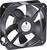 A black fan with five blades, used for industrial cooling. The front and labelling on the central section are visible.
