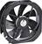 Black axial fan with eight blades, mounted in a rectangular frame, showing brand label in the centre of the fan.