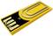 A stylised USB stick design in yellow and black, featuring a large, golden paperclip motif on the top surface.