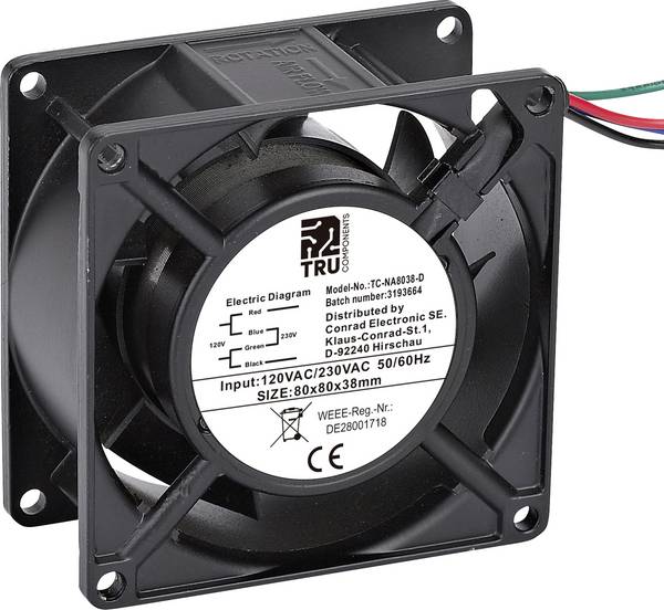 TRU COMPONENTS TC-NA8038-D Axial fan 230 V AC, 120 V AC 85 m³/h (L x W x H) 80 x 80 x 38 mm