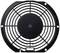A black, round plastic ventilation grille that serves as a protective cover for fans and allows ventilation.