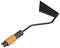 Hand trowel with an orange and black handle and a triangular metal blade. Perfect for garden tasks such as weeding and soil cultivation.