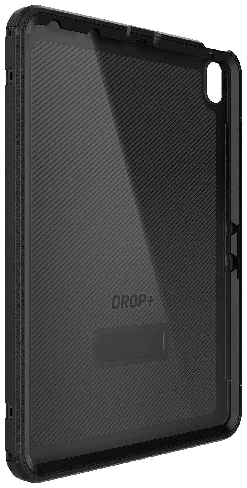 A robust black protective case for a tablet, with a non-slip texture and reinforced back, suitable for shock-resistant protection.