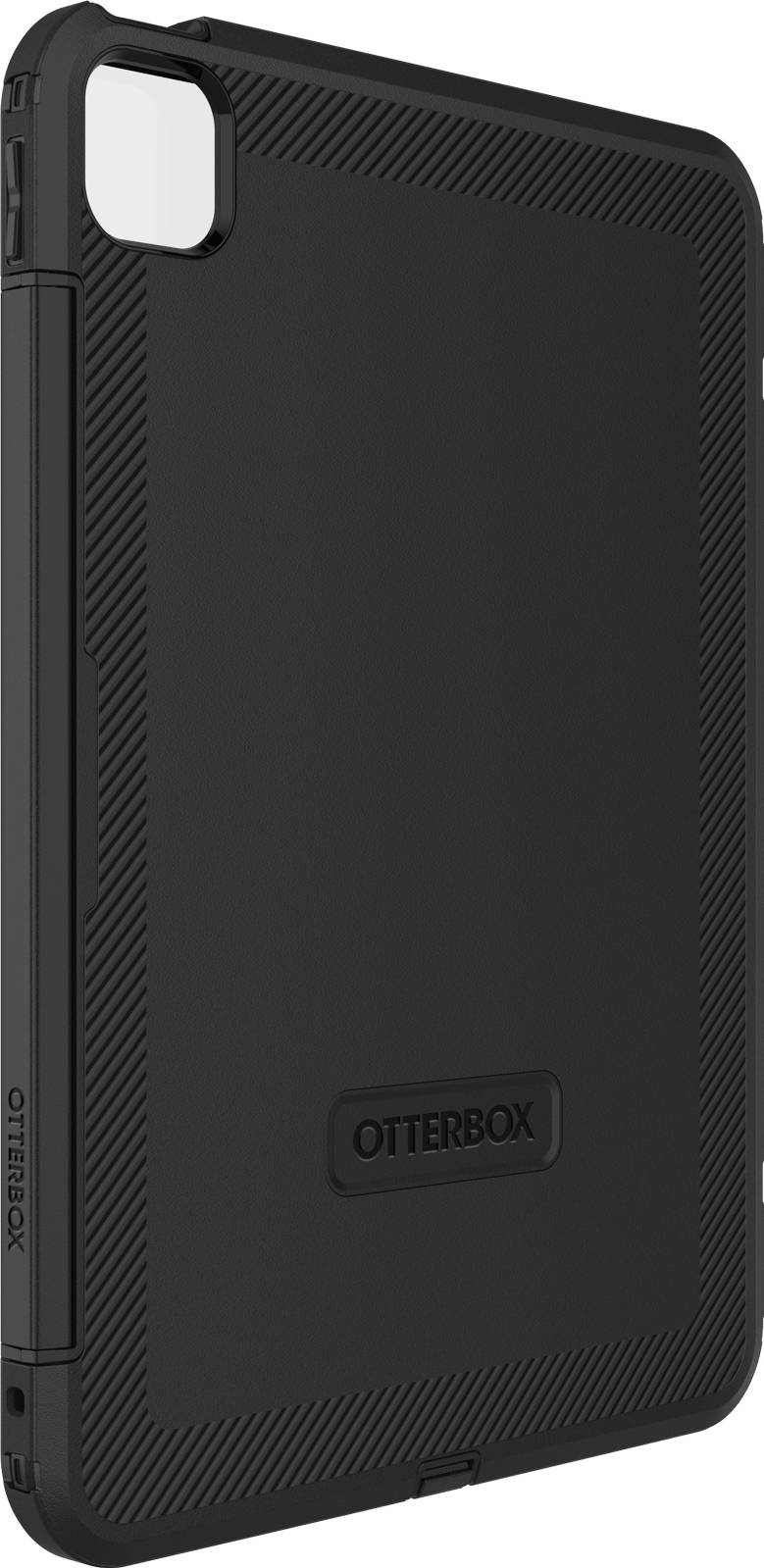 Black OtterBox protective case for tablets with structured design and robust frame.