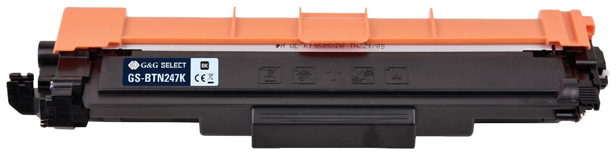 Black printer toner cartridge with an orange cover and the inscription 'GS-BTN214K'. Suitable for G&G Select printers.