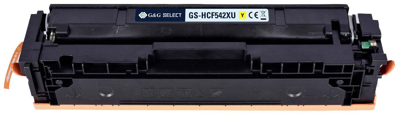 'Toner cartridge for printer, Model GS-HCF452XU, manufactured by G&G Select, placed on a white surface.'