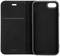 Black smartphone wallet case with a flip cover; space for a card on the left, phone holder on the right. Ideal for protecting the device.