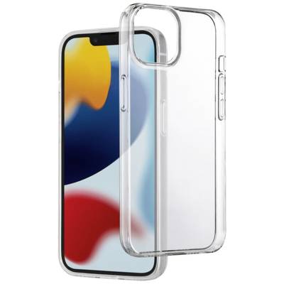 Clear mobile phone case next to a smartphone with a colourful screen.