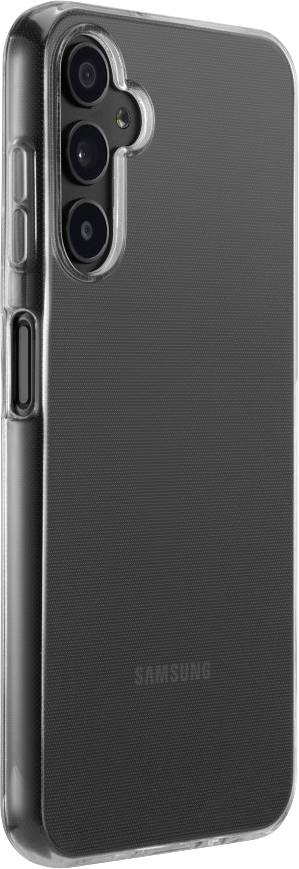 A transparent mobile phone case by Samsung that protects the device, with camera cutouts on the back.