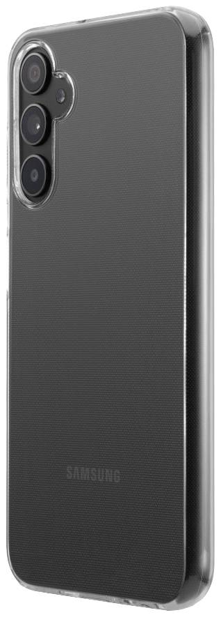 Transparent protective phone case shown on a Samsung smartphone with three camera lenses.