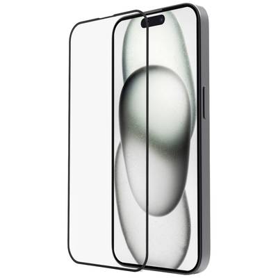 A smartphone with a transparent screen protector. The screen displays a close-up of grey, intertwined forms.