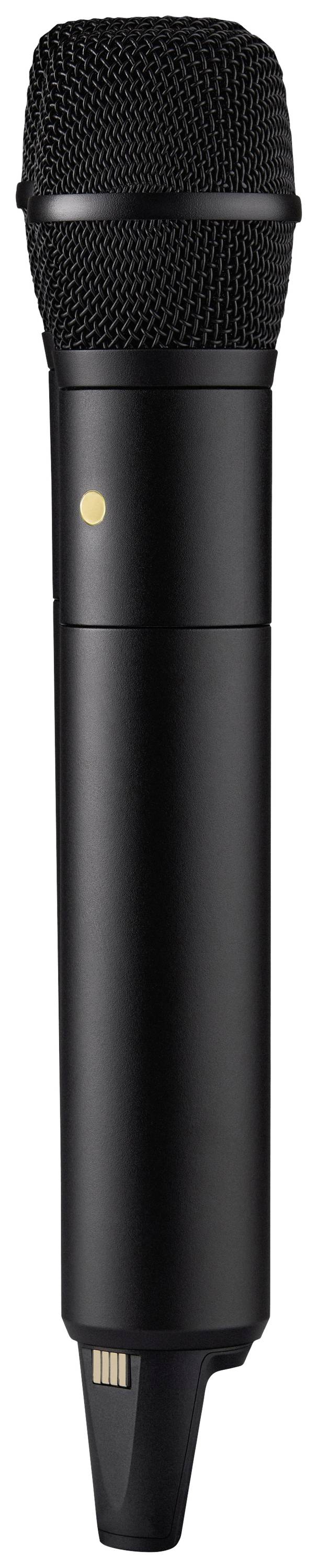 Black wireless microphone, suitable for stage performances.