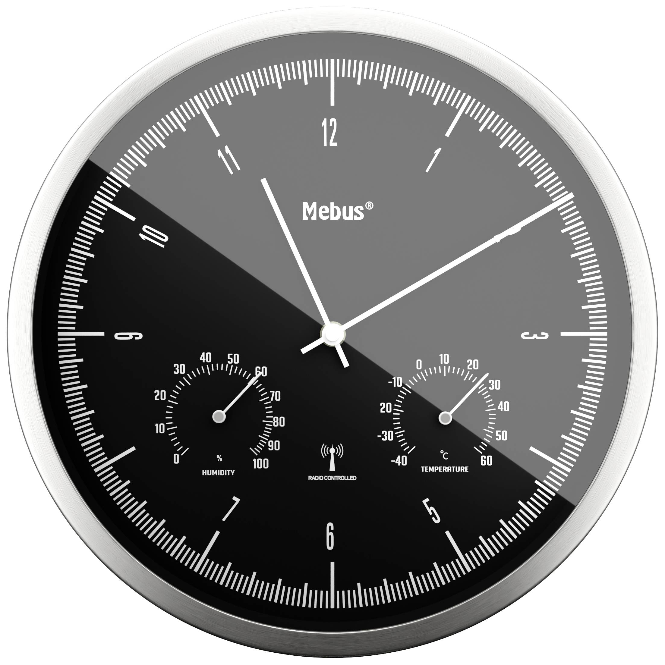 Mebus 19777 Radio Wall clock 25 cm x 5 cm Silver Noiseless movement