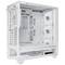 An open, white PC case with multiple fans. It displays bays for computer components such as the motherboard and drives.