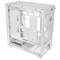 A white, open computer case with visible bays for hardware components. Ideal for PC build projects.