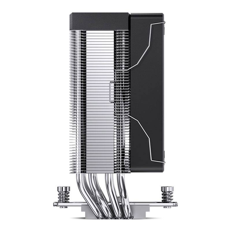 A silver CPU cooler with multiple metal cooling fins and six heat pipes, mounted on a bracket.