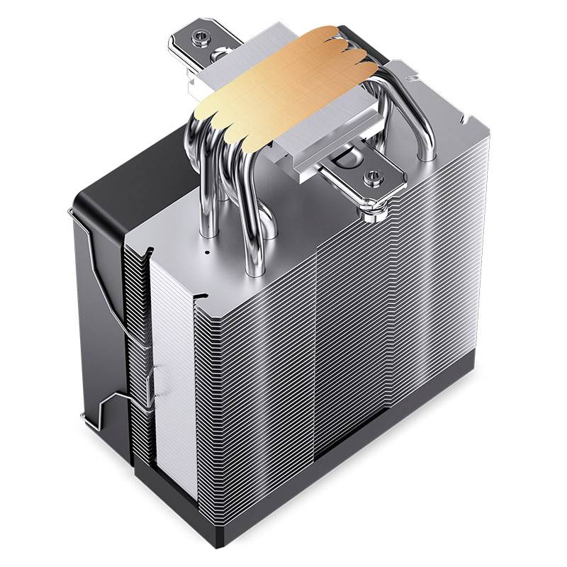 A CPU cooler with cooling fins and multiple copper heat pipes designed to dissipate heat.