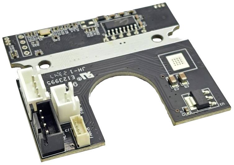 An electronic circuit board with multiple ports and circuits, which is likely part of a larger device.