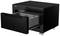 Black drawer enclosure with pulled-out drawer, revealing interior with fan. Control panel with display at the top.
