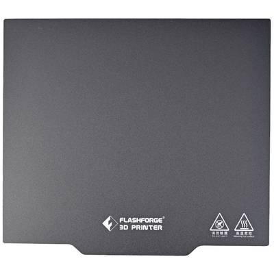 FlashForge 3D Printer Platform with Company Logo and Safety Warnings.