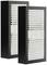 Two rectangular air filters with black frames and white pleated filter inserts. They are arranged side by side.