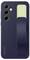 A navy blue Samsung phone case with three camera cutouts, a yellow rectangular element, and a holder on the back.