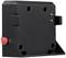 Black wall-mounting element with four screw holes and a red switch on the side.