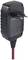 A black power adapter with two pins and a permanently attached power cable. Housing with non-slip grooves. Text and symbols on the front side.