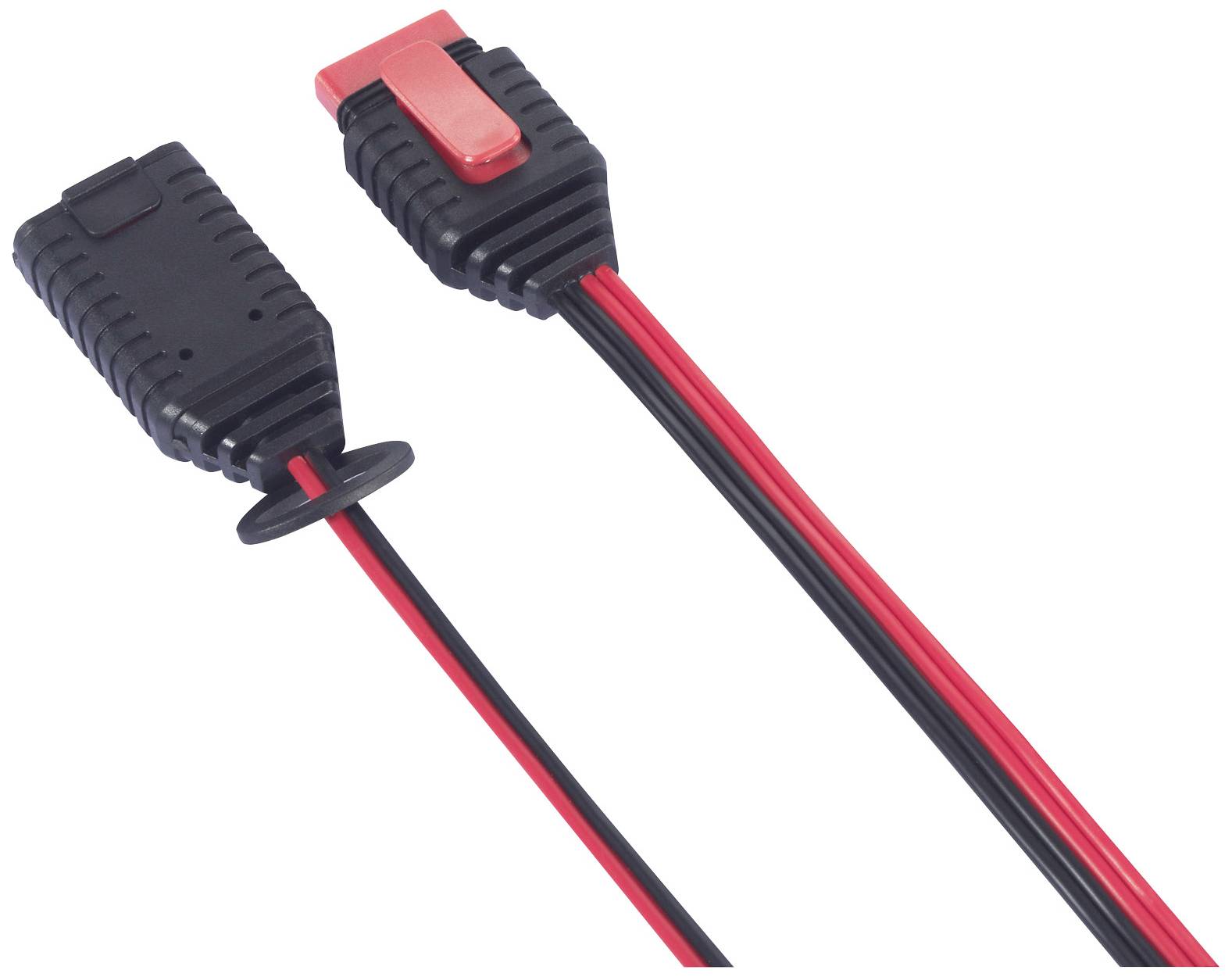 Two cable connections with black and red wires.