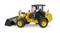 Small yellow front-end loader with a bucket, suitable for construction work. Features an enclosed cab and robust tyres.