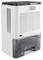 A white dehumidifier with a transparent water tank and ventilation slots on the front.