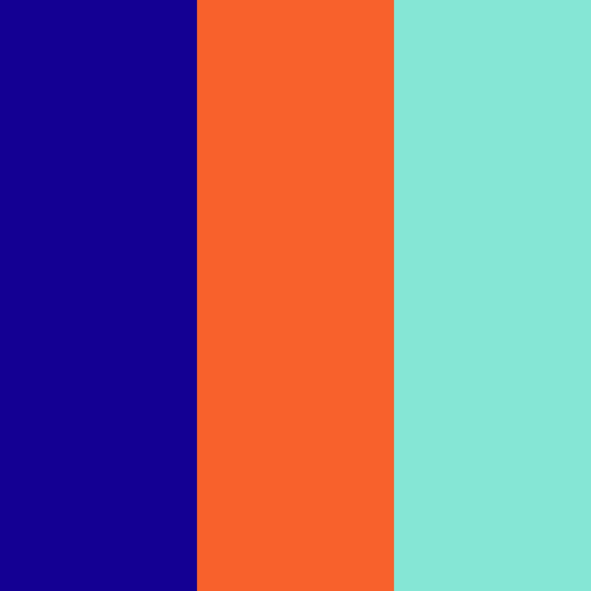 'Three vertical stripes of equal width from left to right: navy blue, orange, and light blue.'