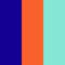 'Three vertical stripes of equal width from left to right: navy blue, orange, and light blue.'