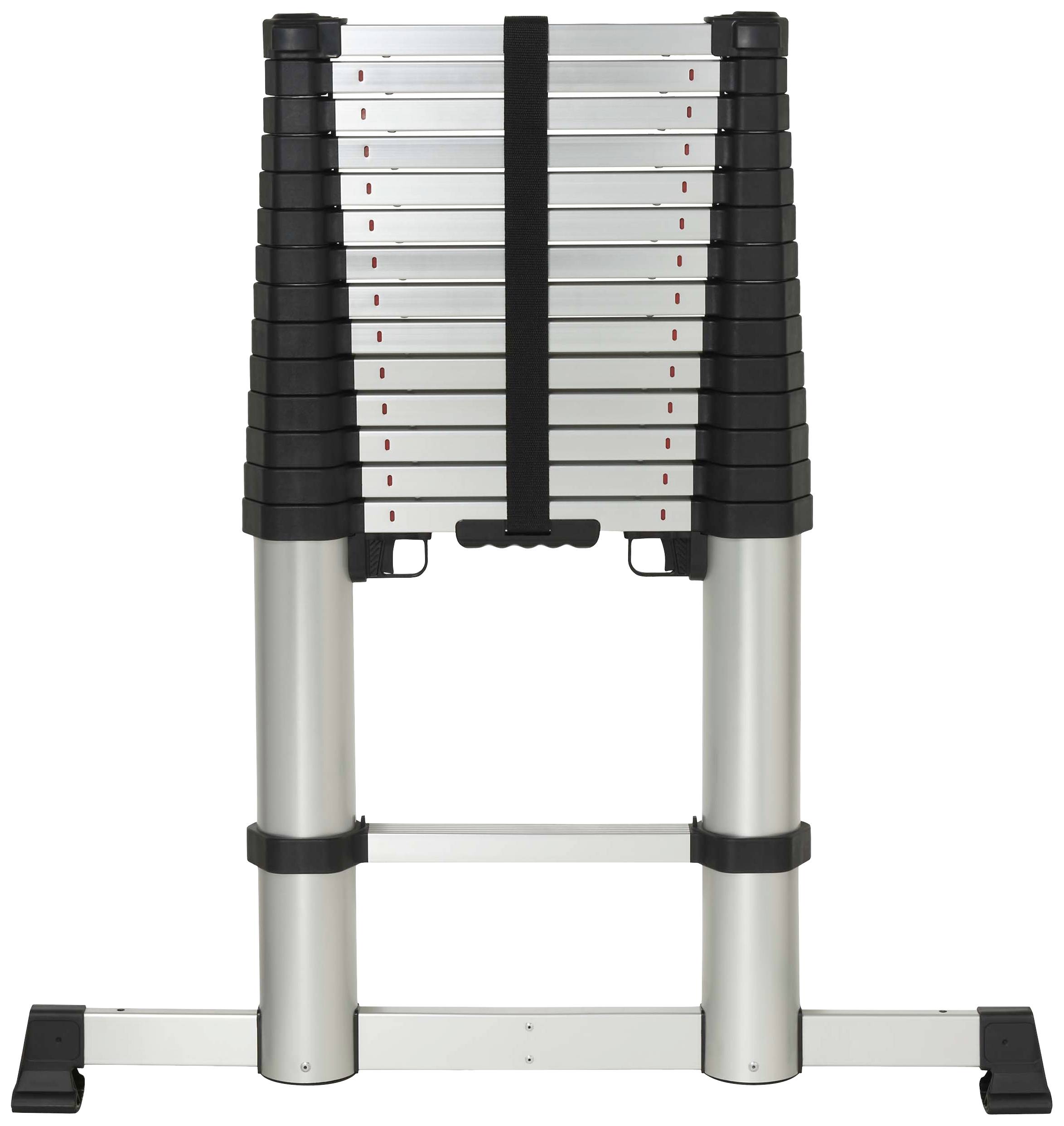 TOOLCRAFT TO-9610266 Aluminium alloy Telescopic ladder Toolfree set-up Maximum height: 3.12 m Black/silver EN 131 18.68 kg