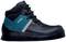 Black safety shoe with turquoise insert and blue laces, featuring the 'uvex' logo on the side.