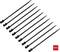 Ten black plastic cable ties, evenly arranged. In the bottom right corner, '100x' indicates the quantity.