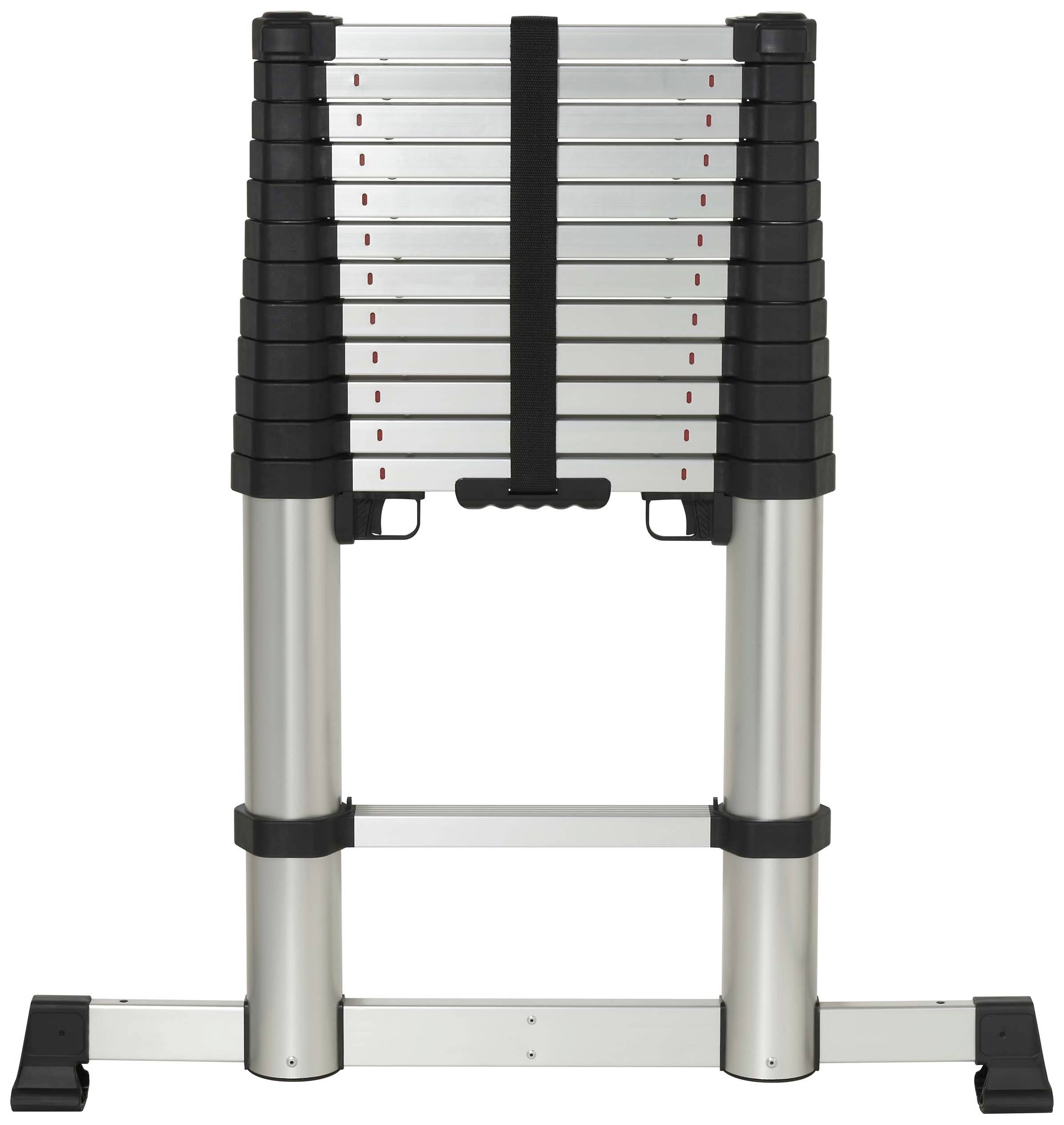 TOOLCRAFT TO-9610686 Aluminium alloy Telescopic ladder Toolfree set-up Maximum height: 2.52 m Black/silver EN 131 15.9 kg
