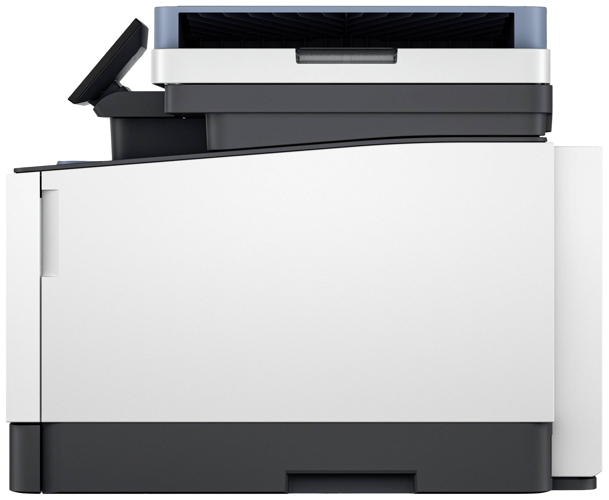 A modern printer in side profile with an open control panel, suitable for office or home use.
