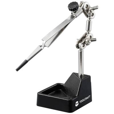 Soldering Stand 'TOOLCRAFT' with adjustable gripping arm, black base and screw clamp for precise work on small components.
