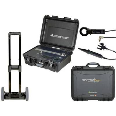 A mobile measuring case set with accessories for electrical testing, including a black trolley carrier for easy transportation.