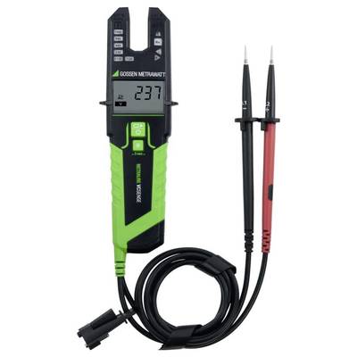 A digital voltage metre displays '237 V' on the screen. It has two test leads in black and red.