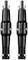 Two black connectors side by side, in a vertical orientation, with metal tips at the top and labels on the sides.