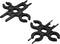 Two black plastic clips with four arms each and a central opening, set against a white background. They are used as fastening elements.