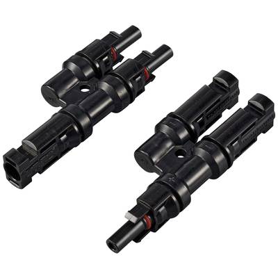 Three black electrical connectors with red seals, used for electrical connections, are lying on a white surface.
