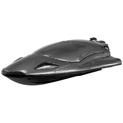 A modern Seabob in carbon fibre finish, streamlined and futuristic, is used for rapid diving and snorkelling in water.