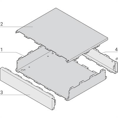 Exploded diagram of a shelf with labelled parts (1 to 4), showing how the individual components are brought together.